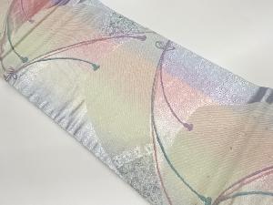 プラチナ二重箔孔雀羽根に組紐・亀甲模様織出し袋帯